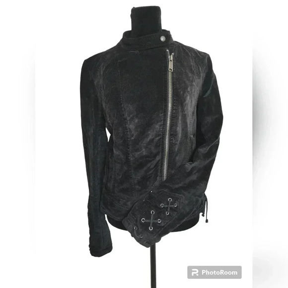 FREE PEOPLE BLACK LACEY VELVET ZIP MOTO JACKET - Picture 2 of 5